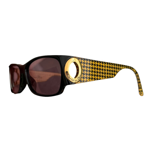 Early 2000's Christian Dior Black and Gold Houndstooth Sunglasses 2662