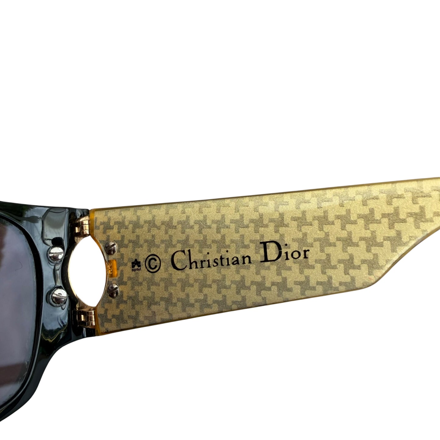 Early 2000's Christian Dior Black and Gold Houndstooth Sunglasses 2662