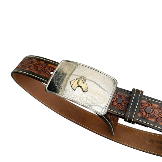 1990’s Western Horse Buckle Leather Belt - 91cm