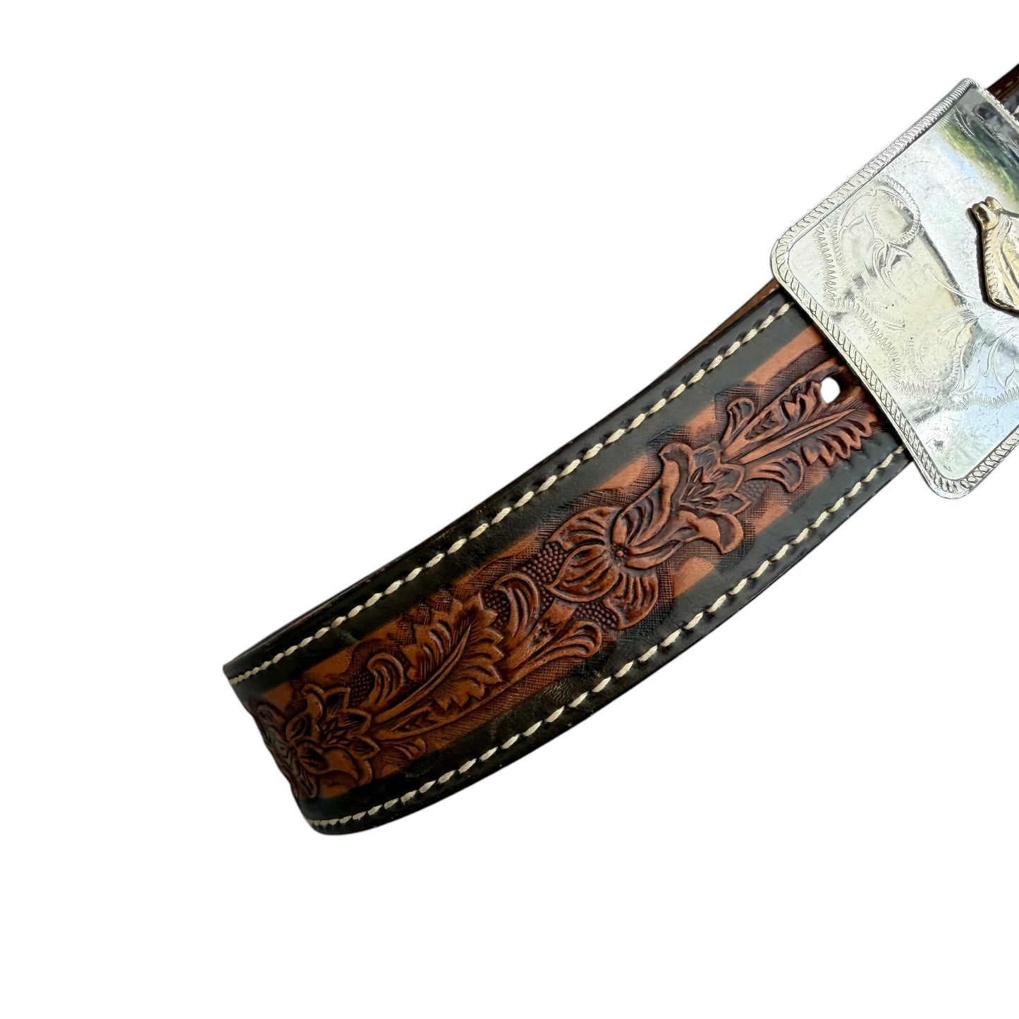 1990’s Western Horse Buckle Leather Belt - 91cm