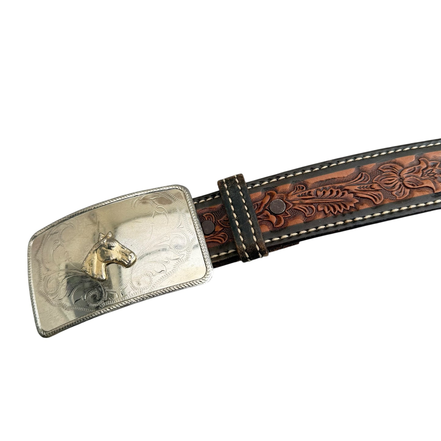 1990’s Western Horse Buckle Leather Belt - 91cm