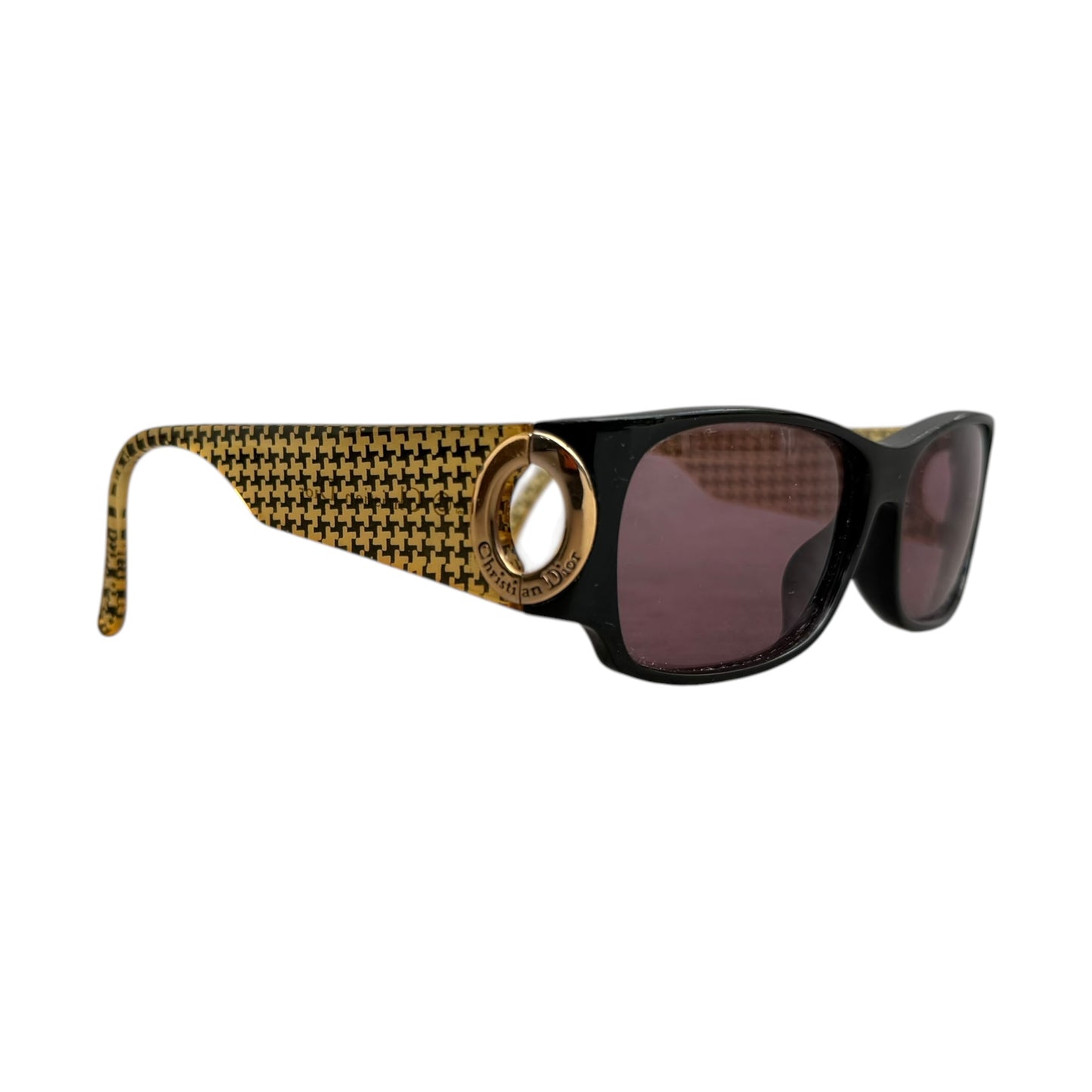 Early 2000's Christian Dior Black and Gold Houndstooth Sunglasses 2662