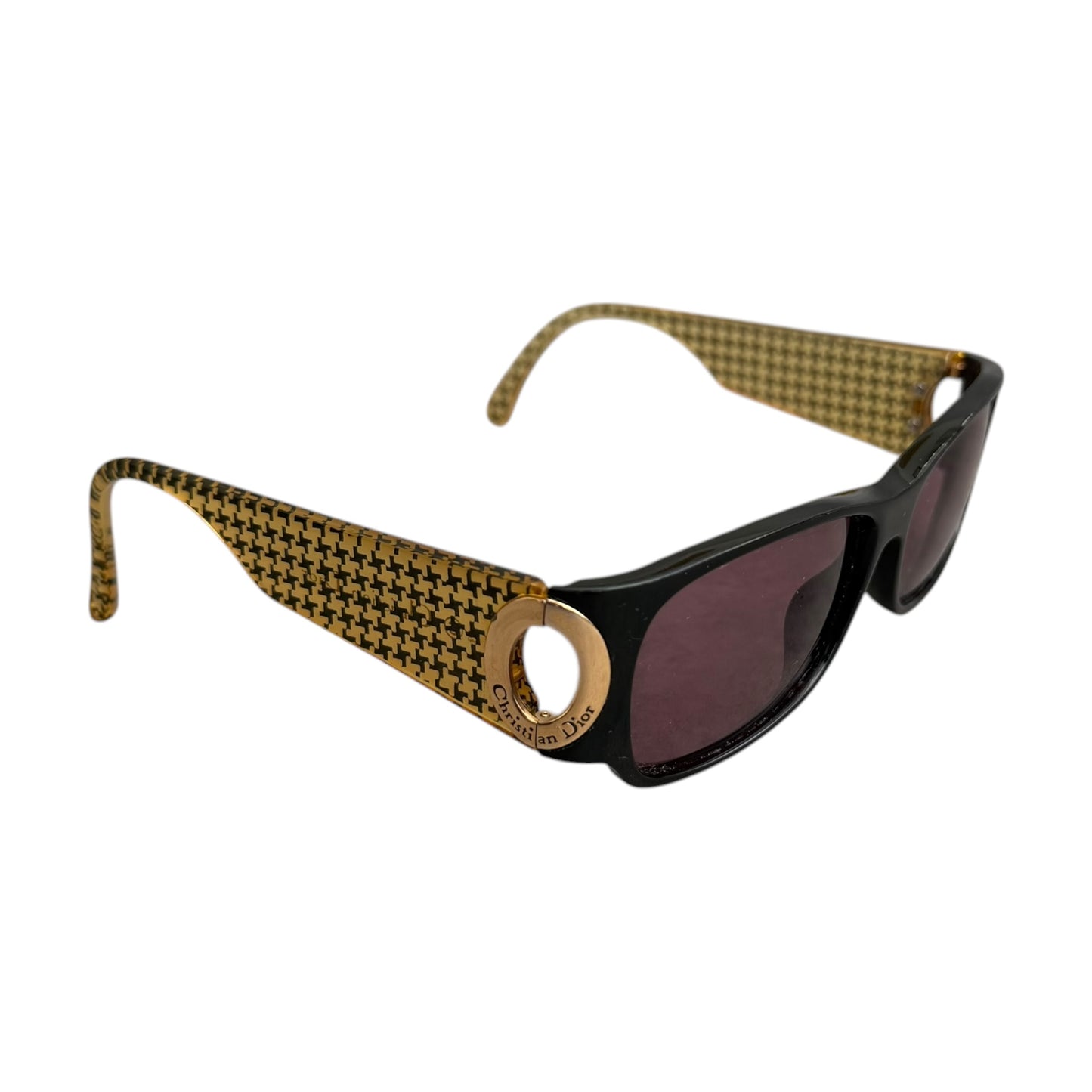 Early 2000's Christian Dior Black and Gold Houndstooth Sunglasses 2662