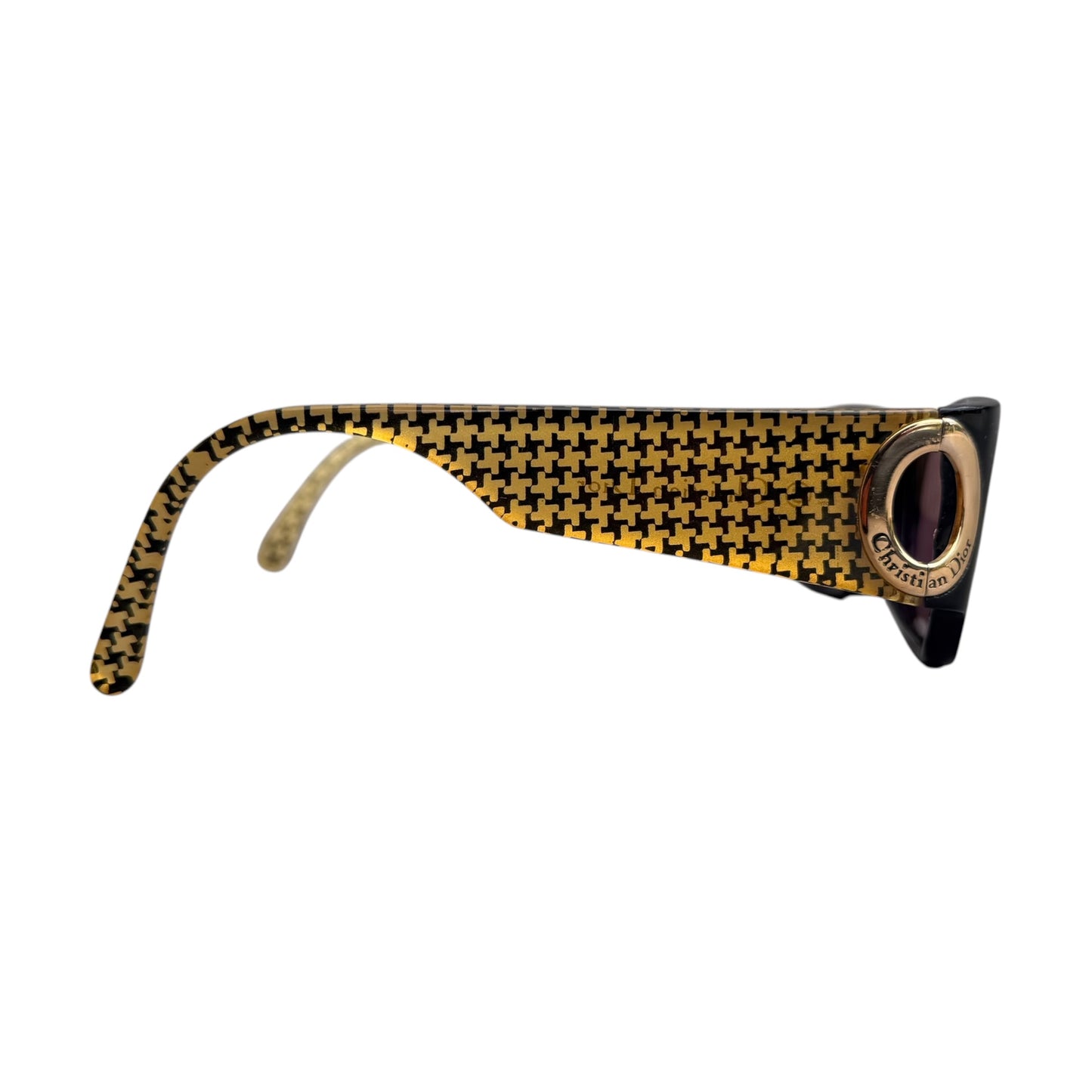 Early 2000's Christian Dior Black and Gold Houndstooth Sunglasses 2662