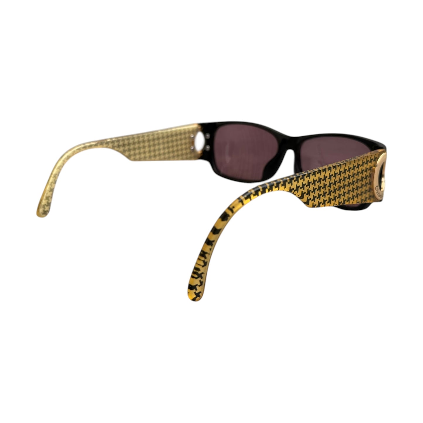 Early 2000's Christian Dior Black and Gold Houndstooth Sunglasses 2662