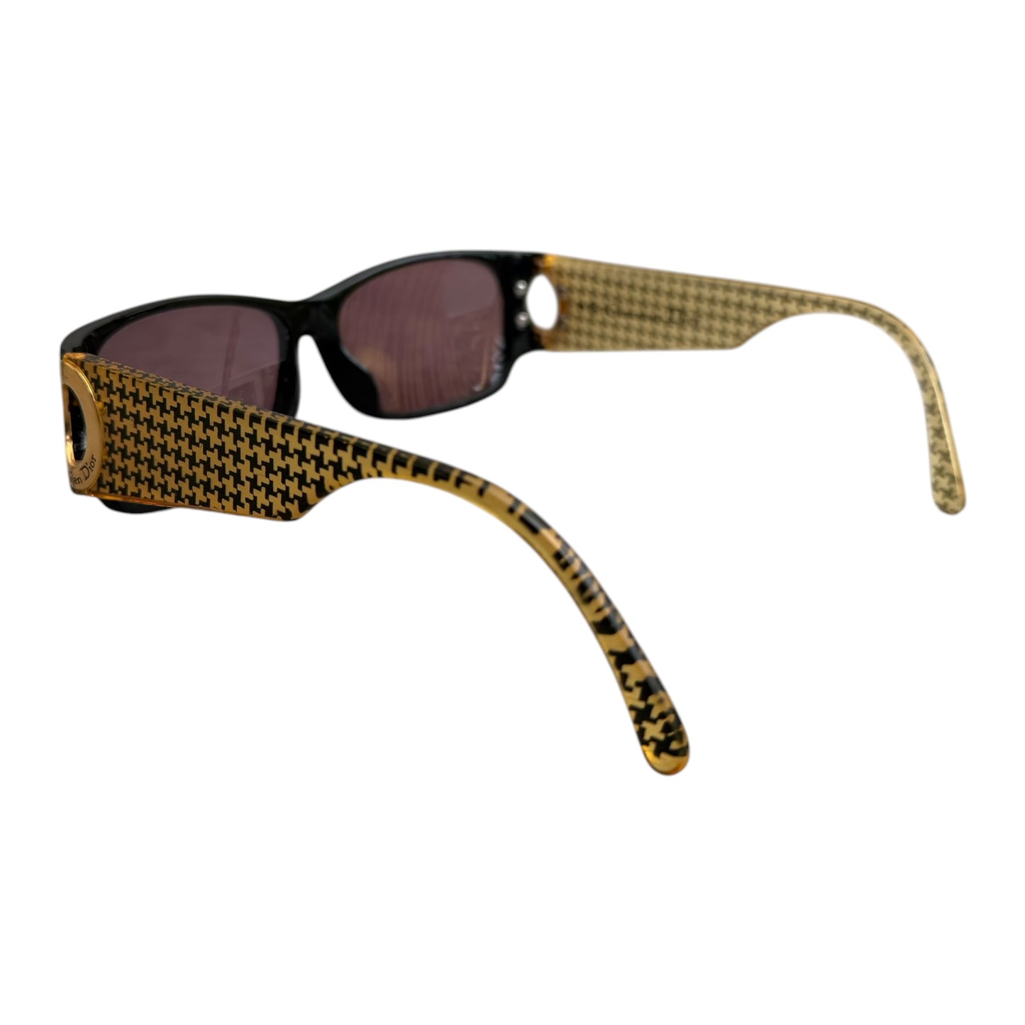 Early 2000's Christian Dior Black and Gold Houndstooth Sunglasses 2662