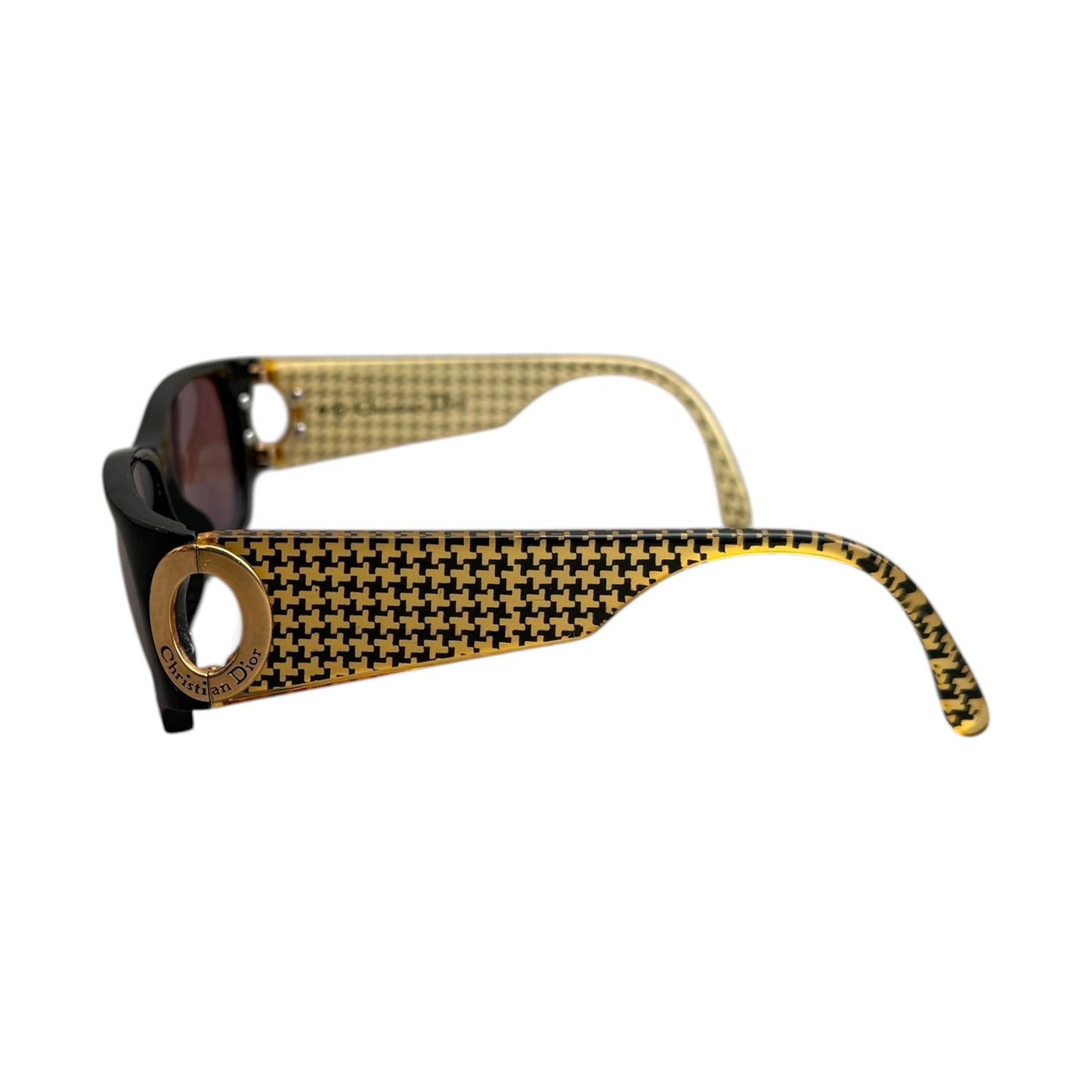 Early 2000's Christian Dior Black and Gold Houndstooth Sunglasses 2662