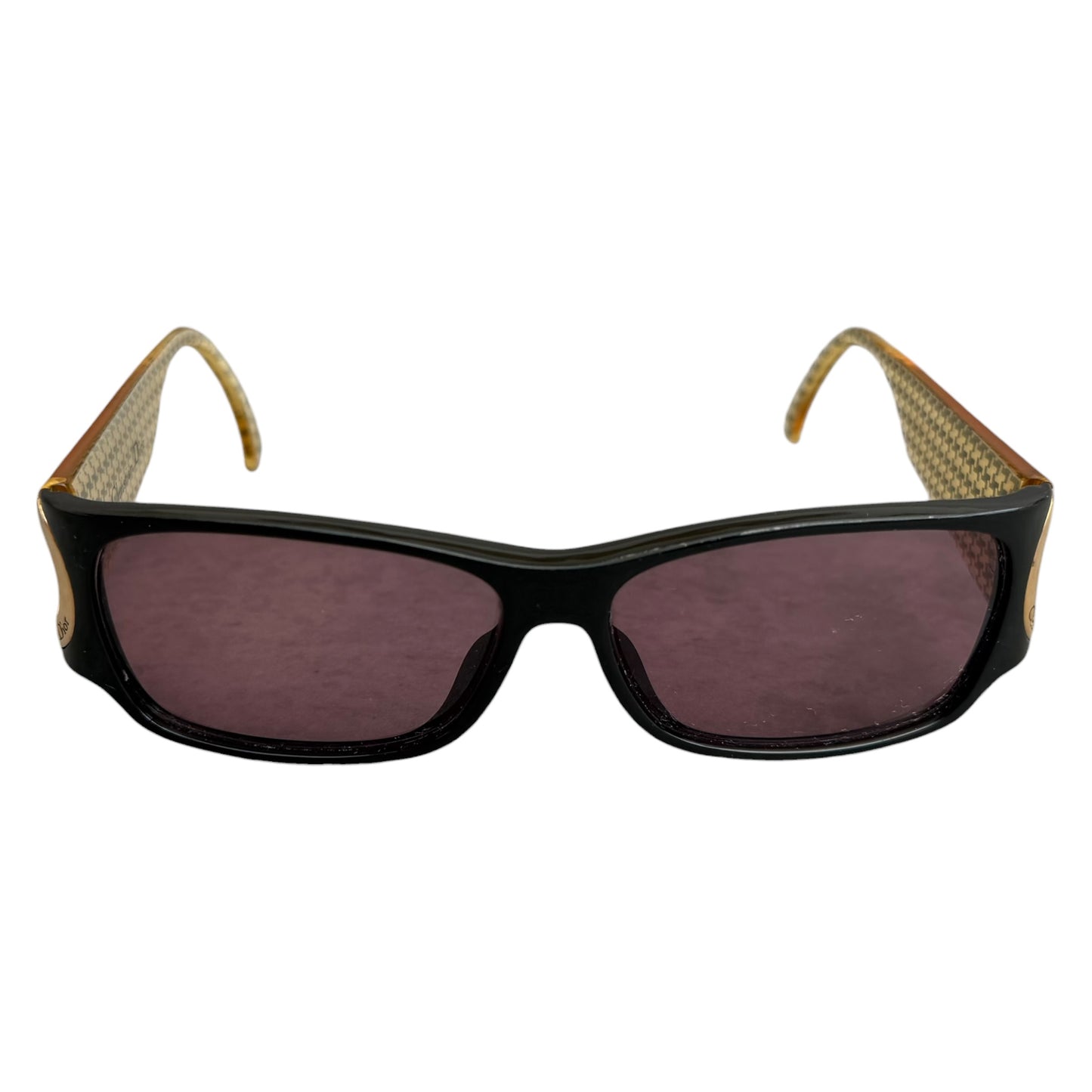 Early 2000's Christian Dior Black and Gold Houndstooth Sunglasses 2662