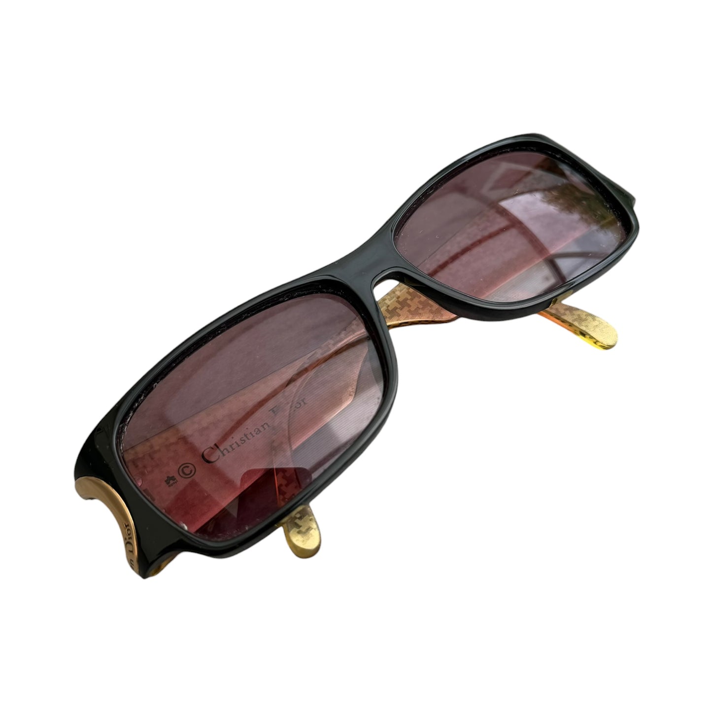 Early 2000's Christian Dior Black and Gold Houndstooth Sunglasses 2662