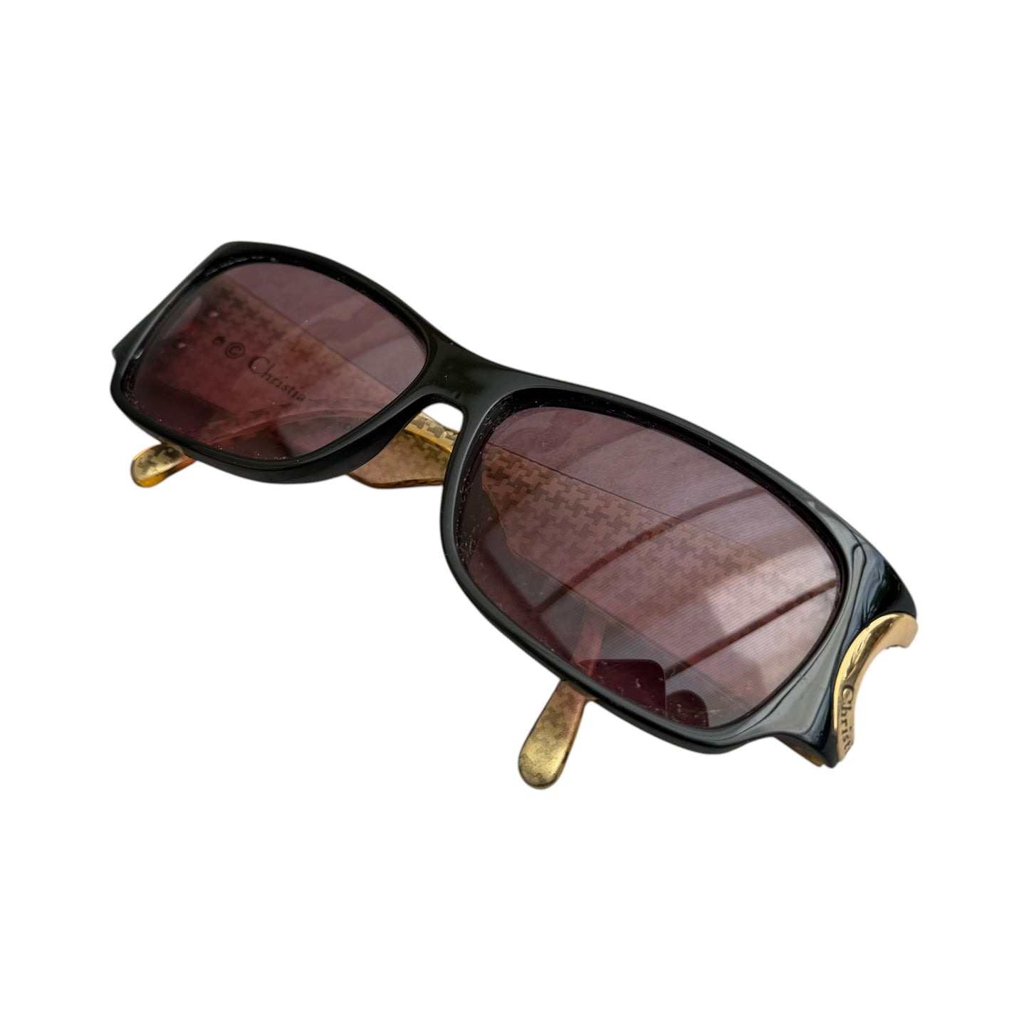 Early 2000's Christian Dior Black and Gold Houndstooth Sunglasses 2662