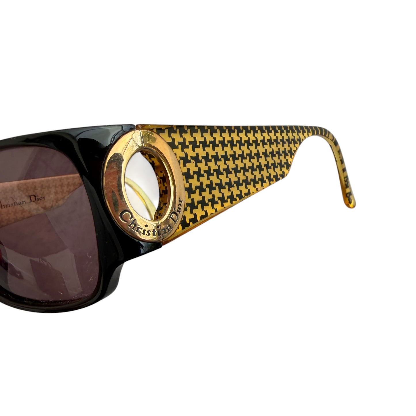 Early 2000's Christian Dior Black and Gold Houndstooth Sunglasses 2662