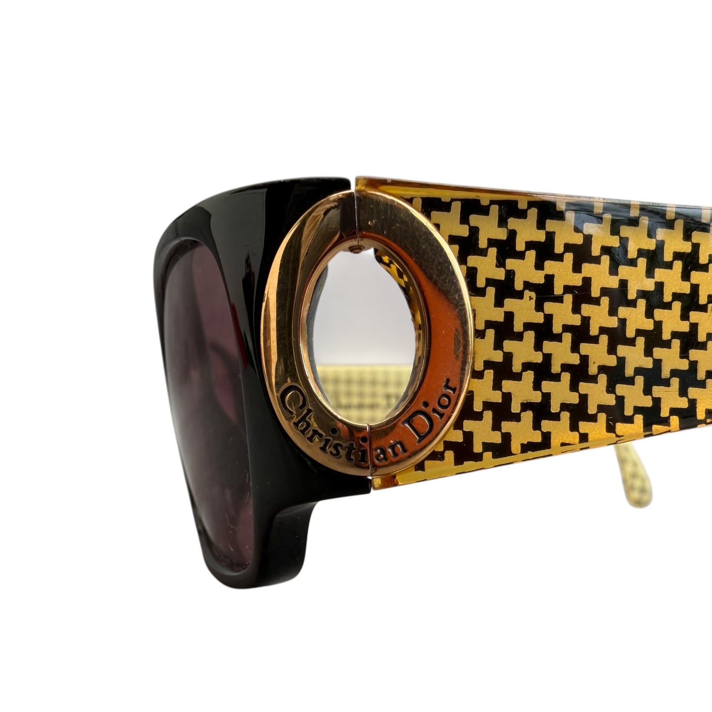Early 2000's Christian Dior Black and Gold Houndstooth Sunglasses 2662
