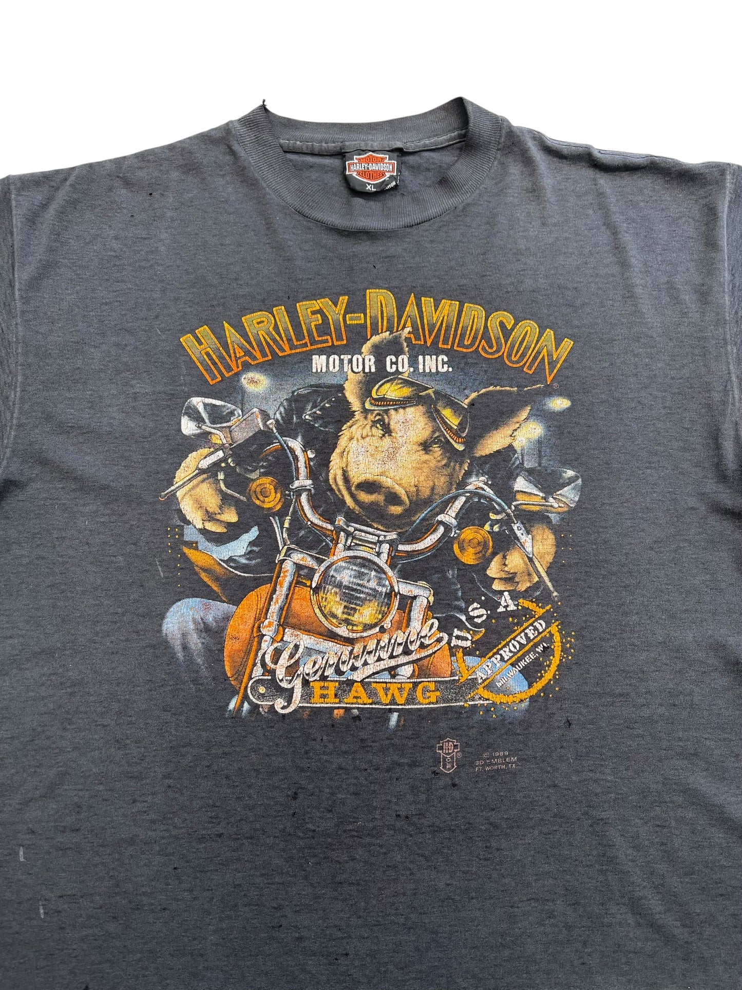 1989 Harley Davidson - 3D Emblem Genuine Hawg T-shirt - XL