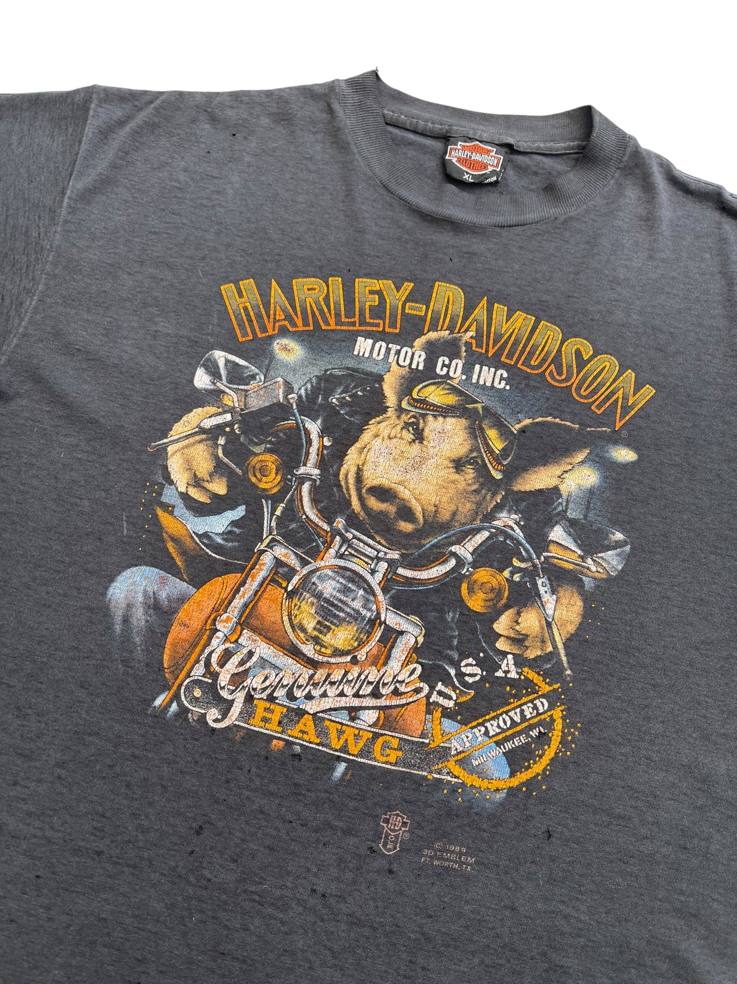 1989 Harley Davidson - 3D Emblem Genuine Hawg T-shirt - XL