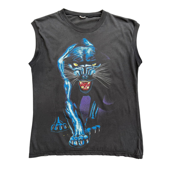 1990's Wild Panther - Large Blue Reflection Animal Graphic Tank Top - L
