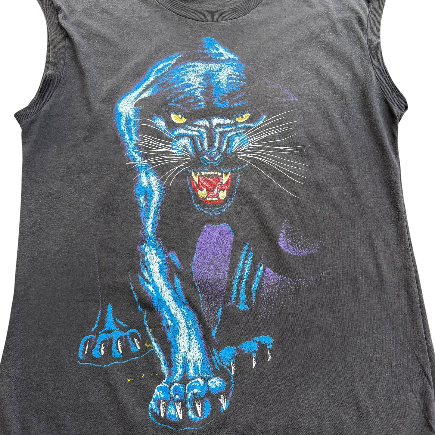 1990's Wild Panther - Large Blue Reflection Animal Graphic Tank Top - L