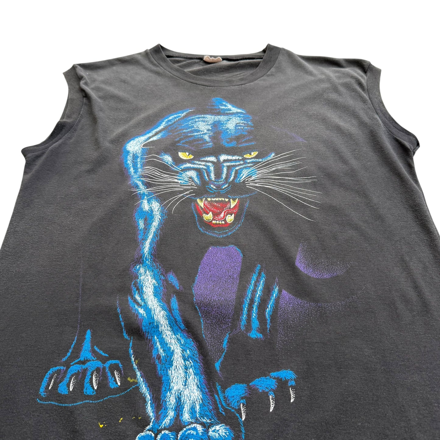 1990's Wild Panther - Large Blue Reflection Animal Graphic Tank Top - L